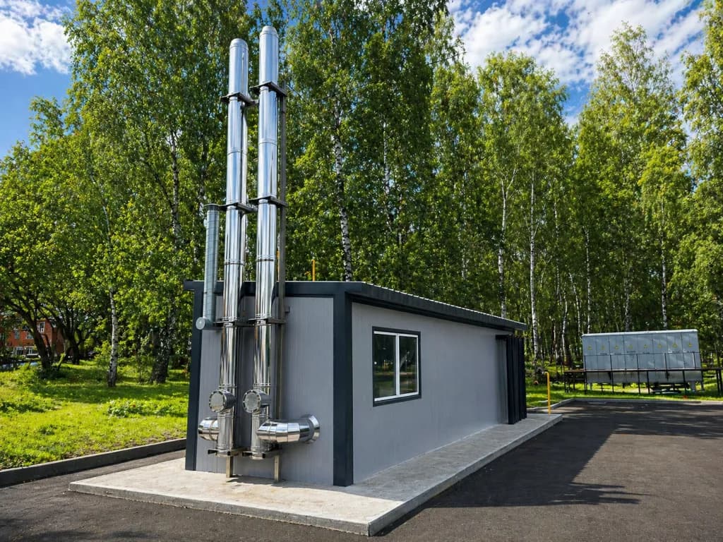 Блочно-модульная котельная с дымовыми трубами на площадке предприятия