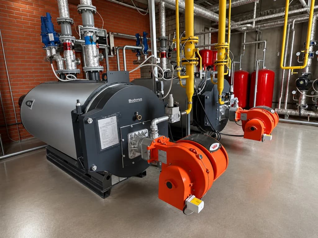 Котлы и газовые горелки в крышной котельной